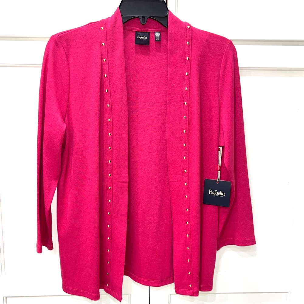 Sweater Raspberry Pink Rafaella with Studs Top Small Petite NEW